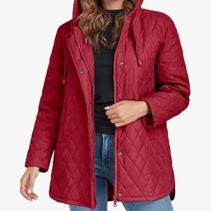 Women's Quilted Red Hooded Jacket